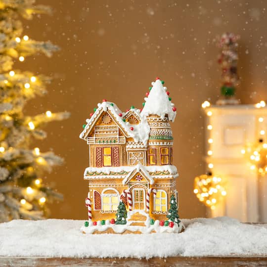 Glitzhome® 12" Light-Up Gingerbread House Table Décor